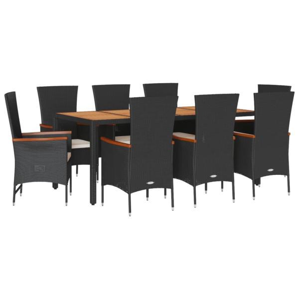 9-tlg. Garten-Essgruppe mit Kissen Schwarz Poly Rattan