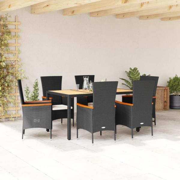 ARDEBO.de - 7-tlg. Garten-Essgruppe mit Kissen Schwarz Poly Rattan