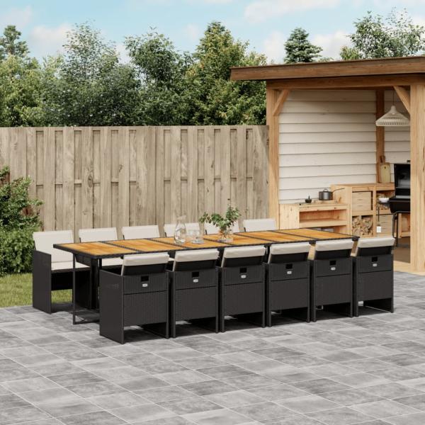 ARDEBO.de - 13-tlg. Garten-Essgruppe mit Kissen Schwarz Poly Rattan