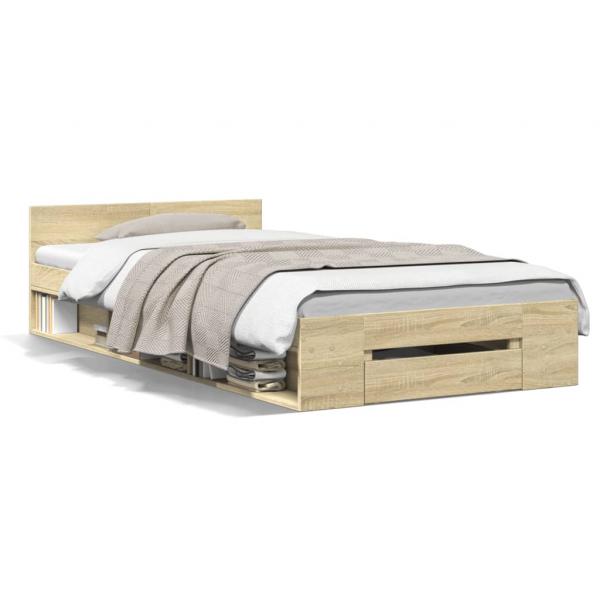 ARDEBO.de - Bettgestell mit Schublade Sonoma-Eiche 90x190 cm Holzwerkstoff