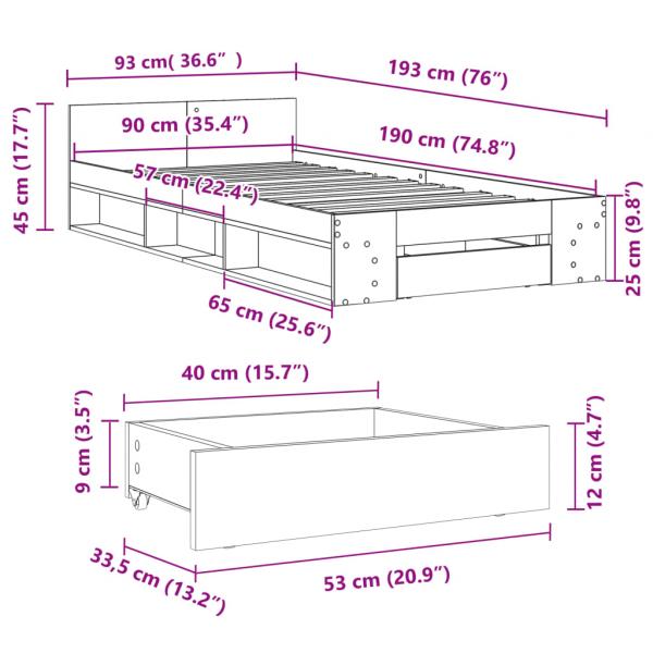 Bettgestell mit Schublade Sonoma-Eiche 90x190 cm Holzwerkstoff