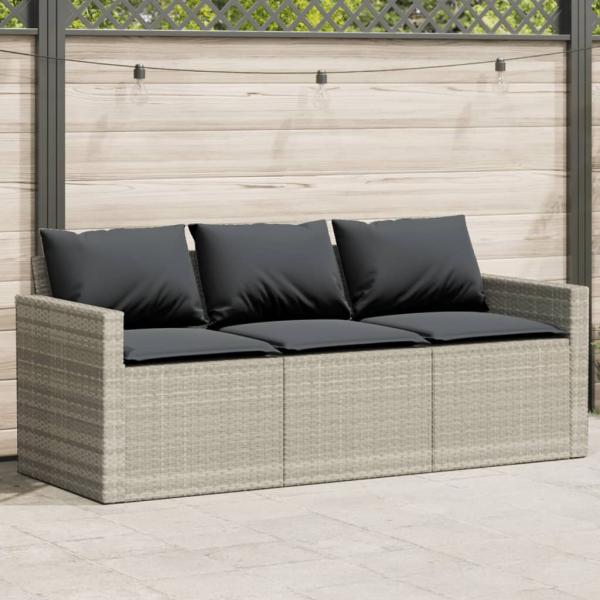 ARDEBO.de - Gartensofa mit Kissen 3-Sitzer Hellgrau Poly Rattan