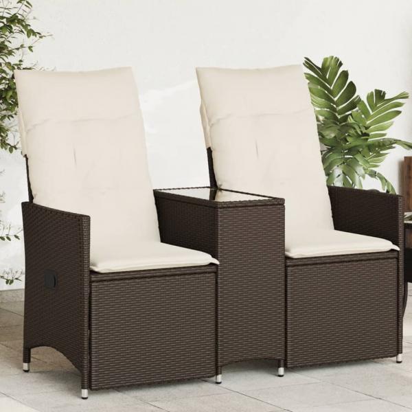 ARDEBO.de - Gartensofa 2-Sitzer Verstellbar mit Tisch Braun Poly Rattan