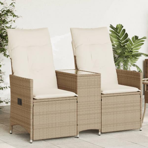 ARDEBO.de - Gartensofa 2-Sitzer Verstellbar mit Tisch Beige Poly Rattan