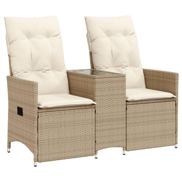 Gartensofa 2-Sitzer Verstellbar mit Tisch Beige Poly Rattan