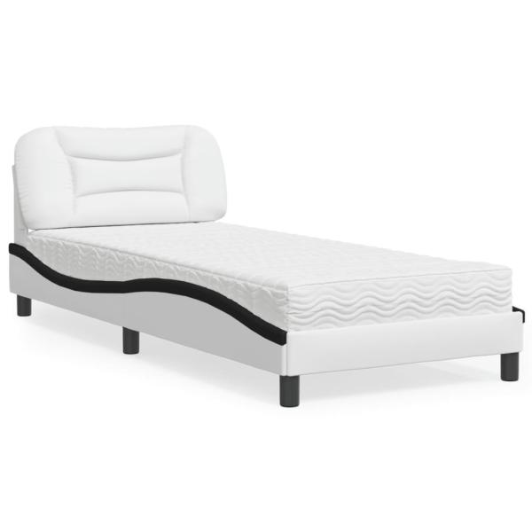 ARDEBO.de - Bett mit Matratze Weiß und Schwarz 90x190 cm Kunstleder