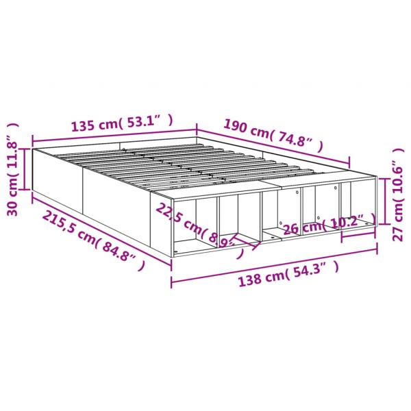 Bettgestell Grau Sonoma 135x190 cm Holzwerkstoff