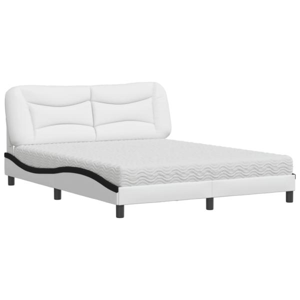 Bett mit Matratze Weiß und Schwarz 160x200 cm Kunstleder