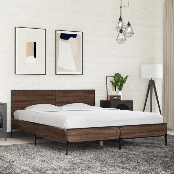 ARDEBO.de - Bettgestell Braun Eichen-Optik 160x200 cm Holzwerkstoff Metall