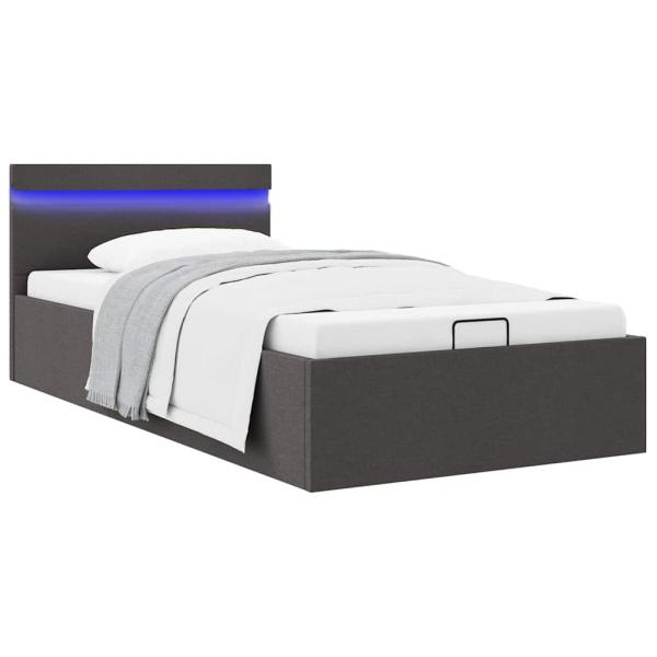 Bett mit Bettkasten Hydraulisch LED Dunkelgrau Stoff 90x200 cm 