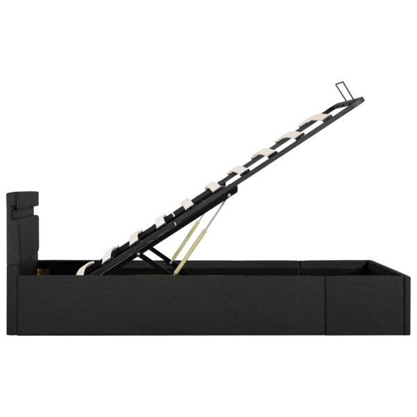 Bett mit Bettkasten Hydraulisch LED Dunkelgrau Stoff 100x200 cm 