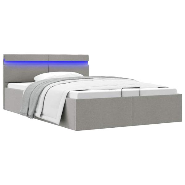 Bett mit Bettkasten Hydraulisch LED Hellgrau Stoff 120x200 cm 