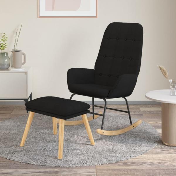 ARDEBO.de - Schaukelsessel mit Hocker Schwarz Stoff