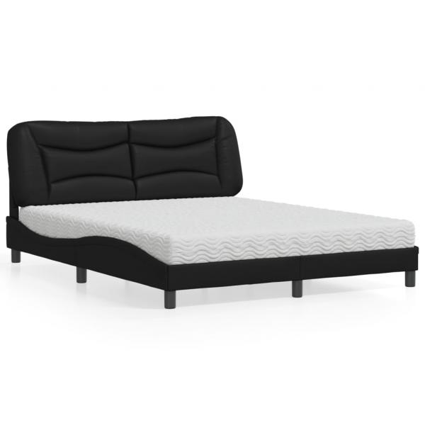 ARDEBO.de - Bett mit Matratze Schwarz 160x200 cm Kunstleder