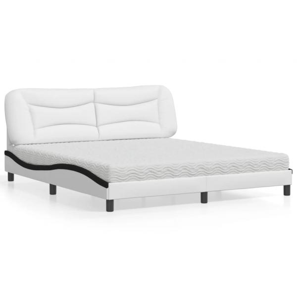 ARDEBO.de - Bett mit Matratze Weiß und Schwarz 180x200 cm Kunstleder