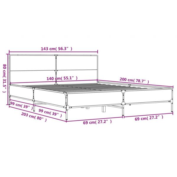 Bettgestell Braun Eichen-Optik 140x200 cm Holzwerkstoff Metall