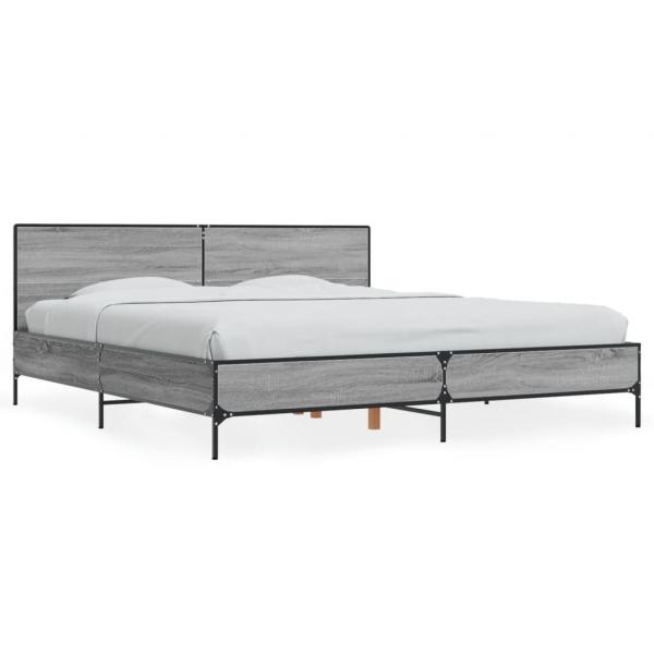 ARDEBO.de - Bettgestell Grau Sonoma 200x200 cm Holzwerkstoff und Metall