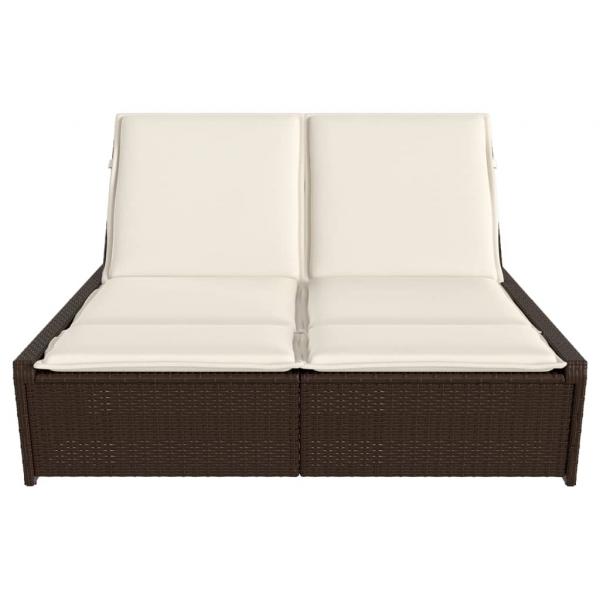 Doppel-Sonnenliege mit Auflagen Braun Poly Rattan