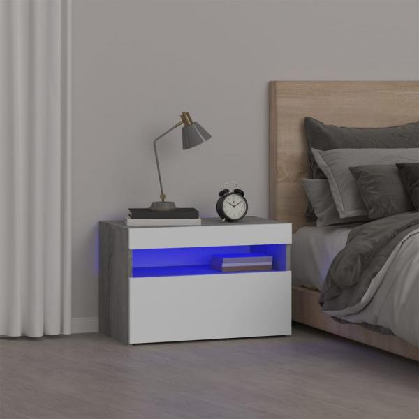 ARDEBO.de - Nachttisch mit LED-Leuchten Grau Sonoma 60x35x40 cm