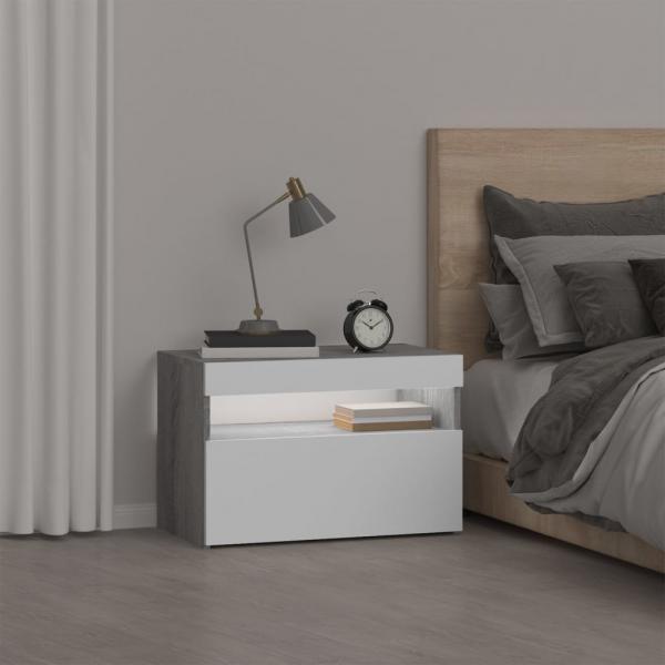 Nachttisch mit LED-Leuchten Grau Sonoma 60x35x40 cm
