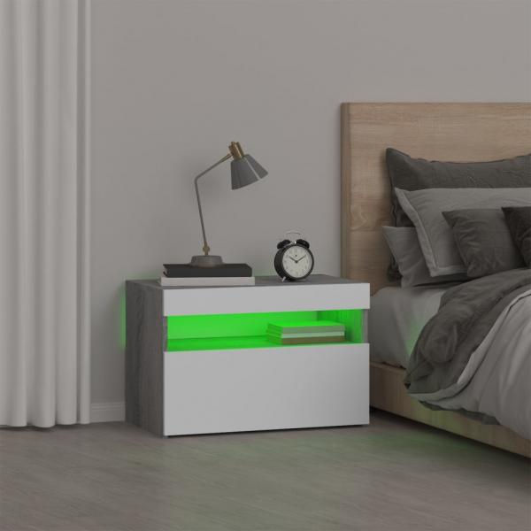 Nachttisch mit LED-Leuchten Grau Sonoma 60x35x40 cm