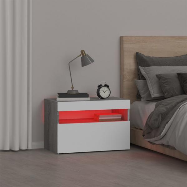 Nachttisch mit LED-Leuchten Grau Sonoma 60x35x40 cm
