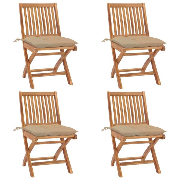 ARDEBO.de - Klappbare Gartenstühle mit Kissen 4 Stk. Massivholz Teak
