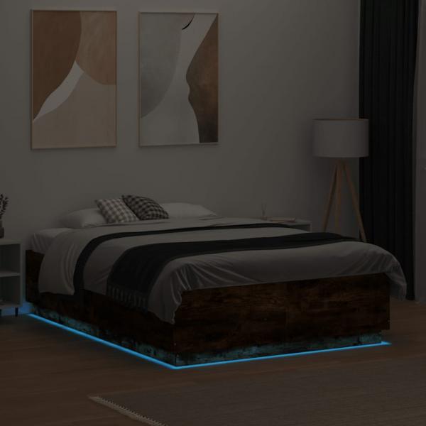 Bettgestell mit LED Räuchereiche 135x190cm Holzwerkstoff