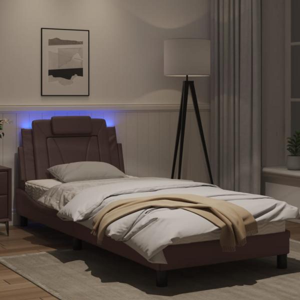 Bettgestell mit LED Braun 80x200 cm Kunstleder