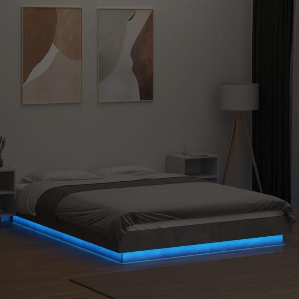 Bettgestell mit LED Betongrau 120x190 cm Holzwerkstoff