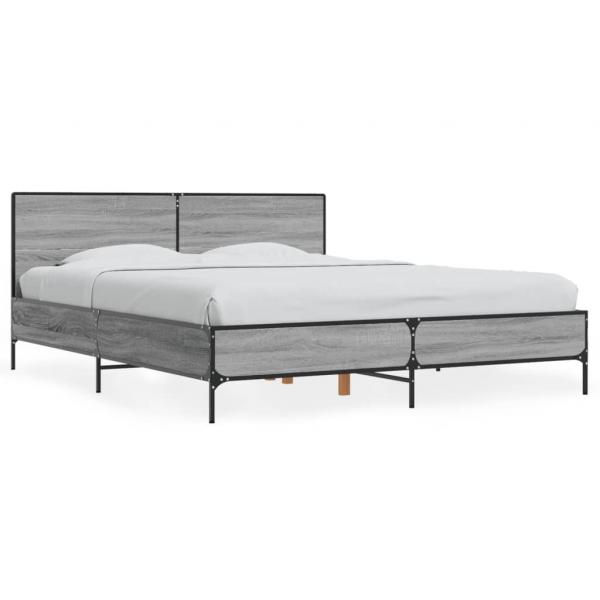 ARDEBO.de - Bettgestell Grau Sonoma 160x200 cm Holzwerkstoff und Metall