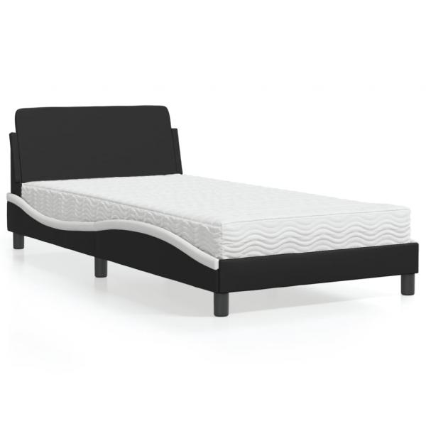 ARDEBO.de - Bett mit Matratze Schwarz und Weiß 100x200 cm Kunstleder