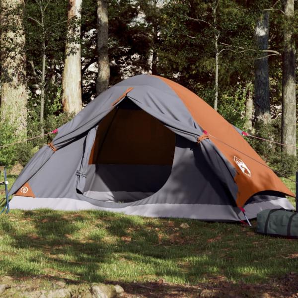 ARDEBO.de - Kuppel-Campingzelt 4 Personen Grau und Orange Wasserdicht