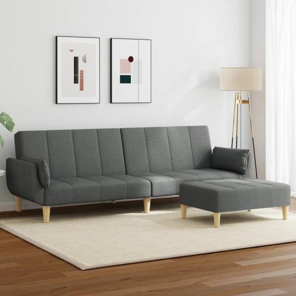 ARDEBO.de - Schlafsofa 2-Sitzer mit Fußhocker Dunkelgrau Stoff