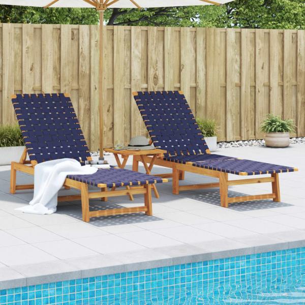 ARDEBO.de - Sonnenliegen 2 Stk. mit Tisch Dunkelblau Massivholz Akazie