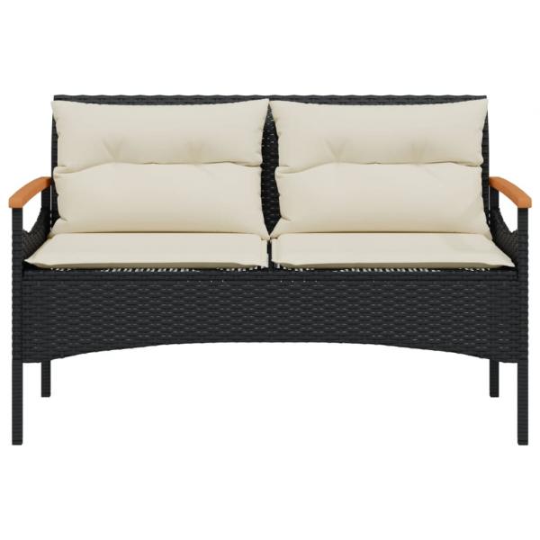 Gartenbank mit Kissen 116x62,5x74 cm Schwarz Poly Rattan
