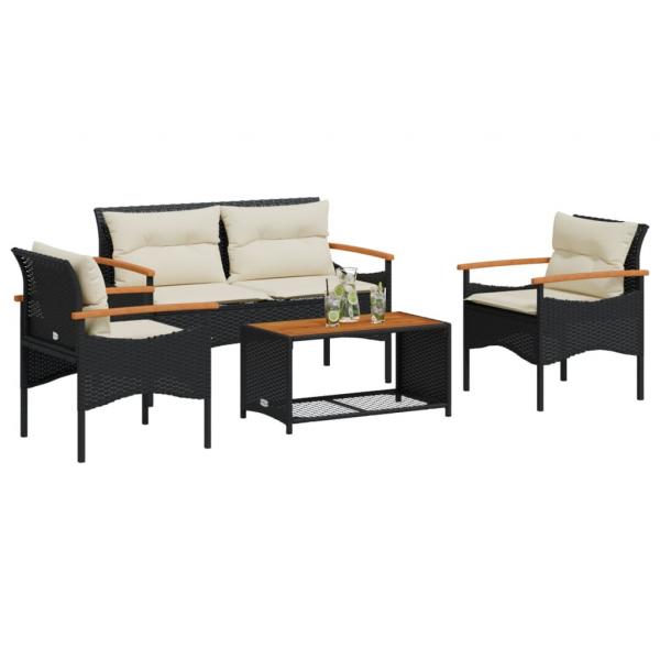 ARDEBO.de - 4-tlg. Garten-Sofagarnitur mit Kissen Schwarz Poly Rattan