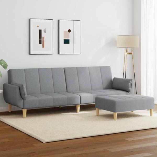 ARDEBO.de - Schlafsofa 2-Sitzer mit Fußhocker Hellgrau Stoff