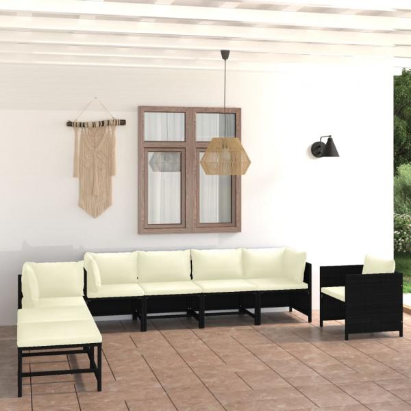 ARDEBO.de - 8-tlg. Garten-Lounge-Set mit Kissen Poly Rattan Schwarz