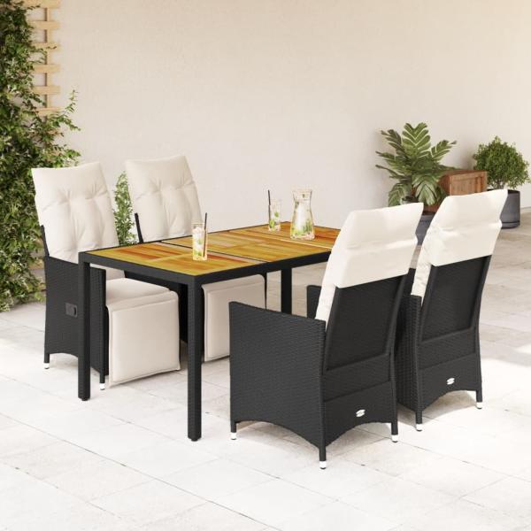 ARDEBO.de - 5-tlg. Garten-Essgruppe mit Kissen Schwarz Poly Rattan