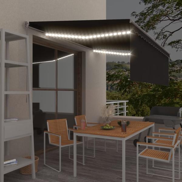 ARDEBO.de - Markise Manuell Einziehbar mit Rollo & LED 4,5x3 m Anthrazit