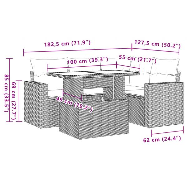 5-tlg. Garten-Sofagarnitur mit Kissen Schwarz Poly Rattan