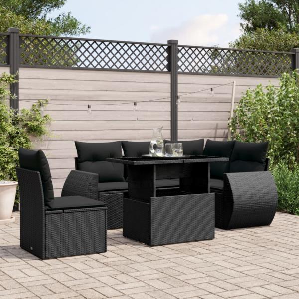 ARDEBO.de - 6-tlg. Garten-Sofagarnitur mit Kissen Schwarz Poly Rattan