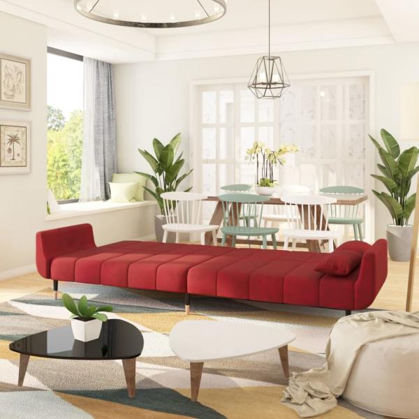 ARDEBO.de - Schlafsofa 2-Sitzer mit 2 Kissen Weinrot Samt