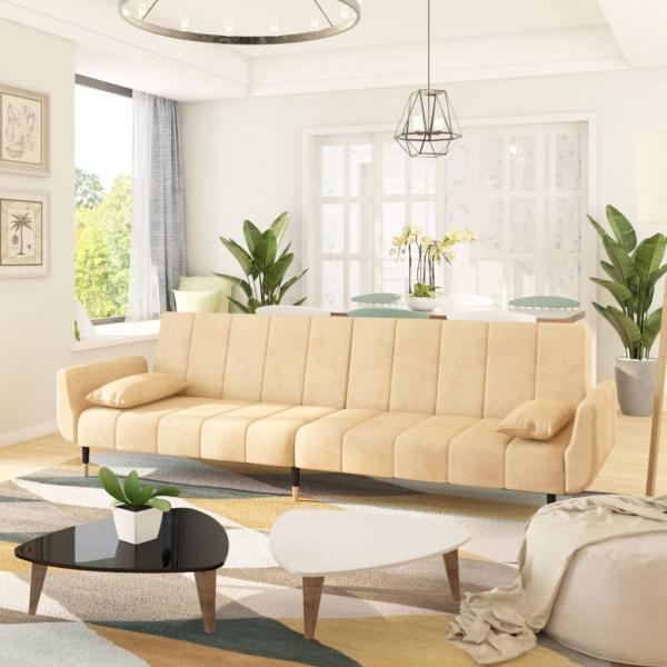 ARDEBO.de - Schlafsofa 2-Sitzer mit 2 Kissen Creme Samt