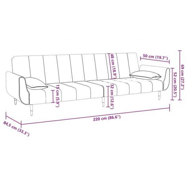 Schlafsofa 2-Sitzer mit 2 Kissen Creme Samt