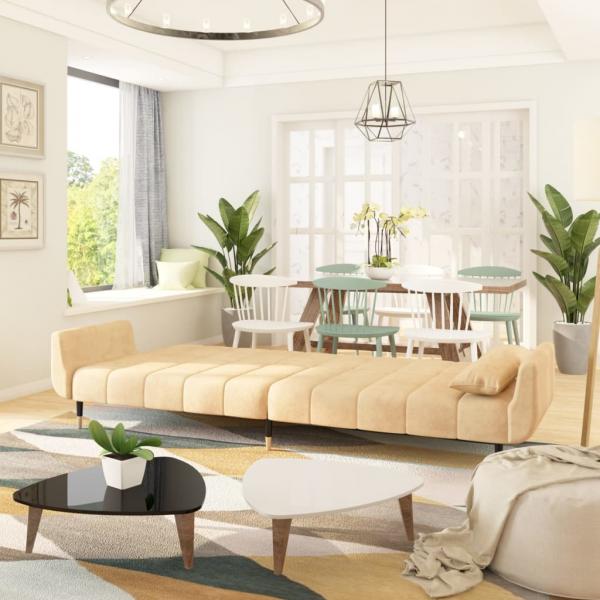 Schlafsofa 2-Sitzer mit 2 Kissen Creme Samt