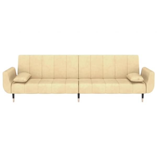Schlafsofa 2-Sitzer mit 2 Kissen Creme Samt