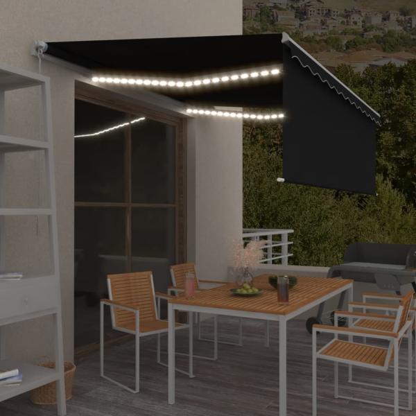 ARDEBO.de - Markise Manuell Einziehbar mit Rollo & LED 4,5x3 m Anthrazit