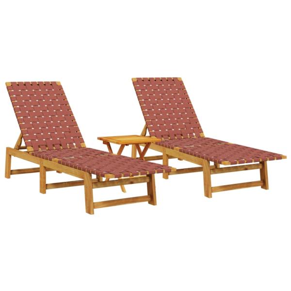 Sonnenliegen 2 Stk. mit Tisch Rot Massivholz Akazie